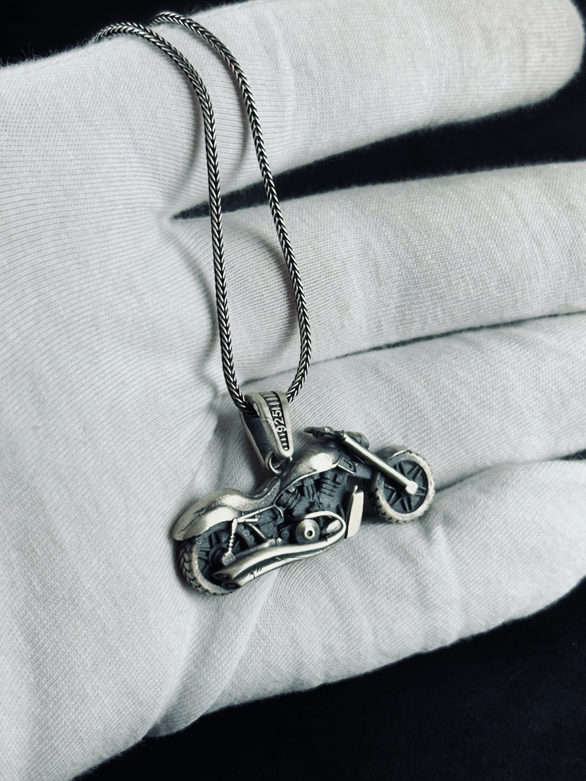 Ghost Rider Necklace: Silver Motorcycle Pendant (Multiple Chain Lengths)