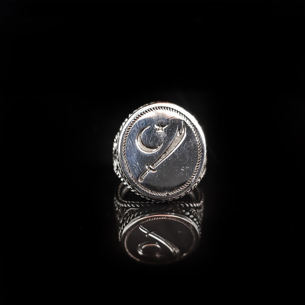 Embroidered Sword Moon Star Ring: Handmade 925 Sterling Silver