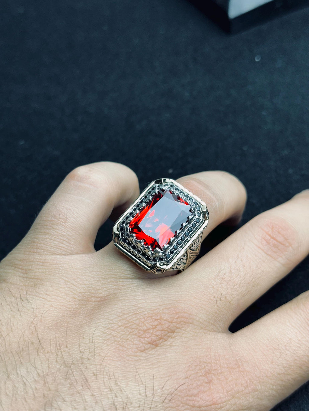 Ruby Statement Ring: Bold Square Red Gemstone (Sterling Silver)