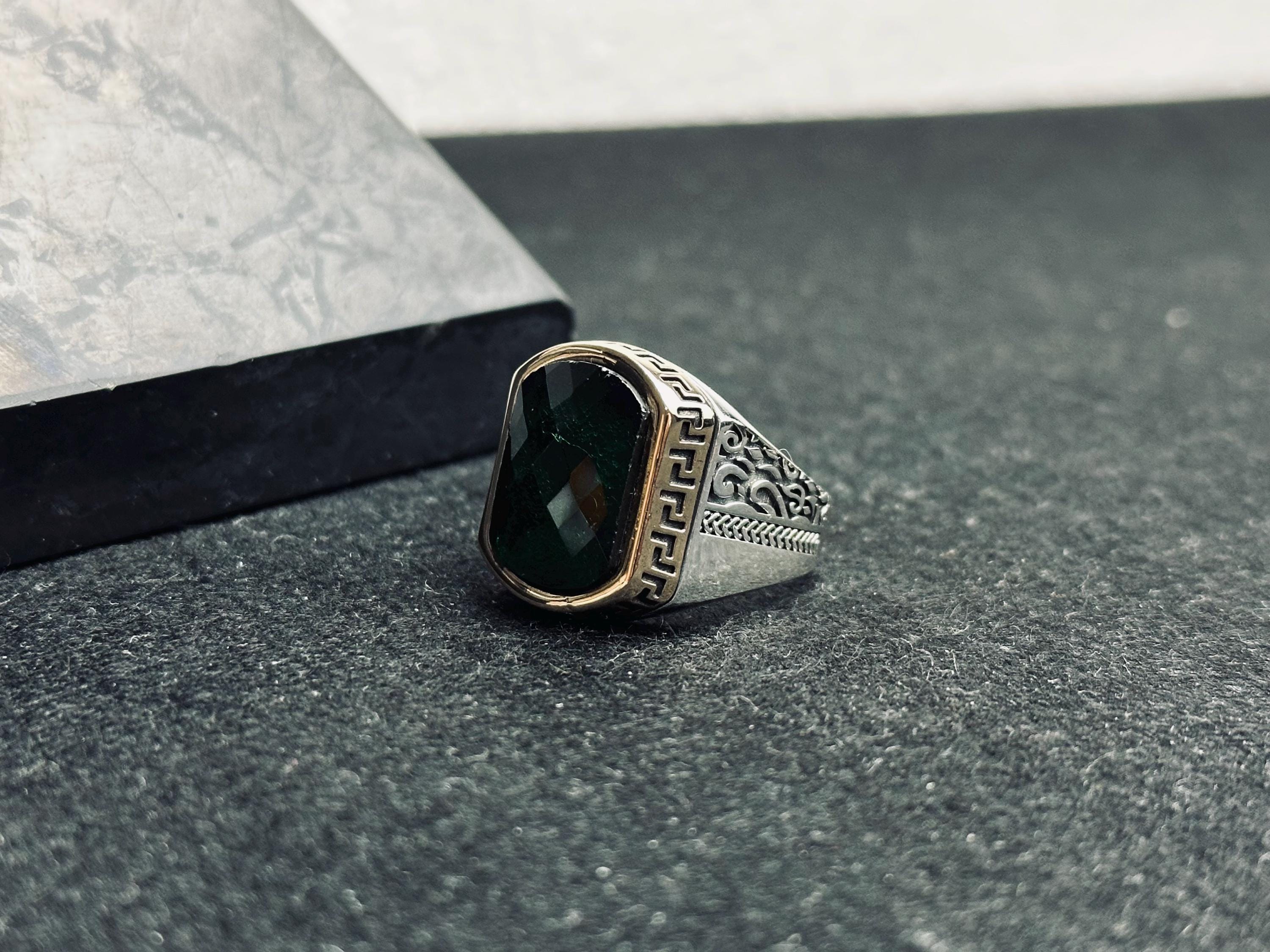 Emerald Ring for Men: Colombian Gemstone (Sterling Silver)