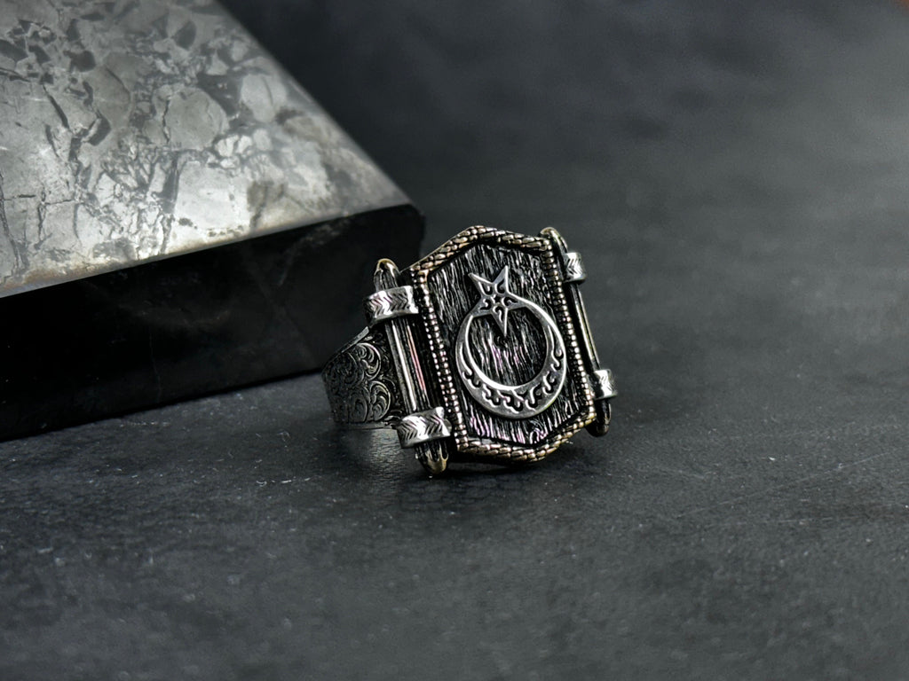 Crescent Star Ring: Sterling Silver Handmade - Turkish Design