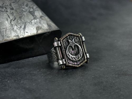 Crescent Star Ring: Sterling Silver Handmade - Turkish Design