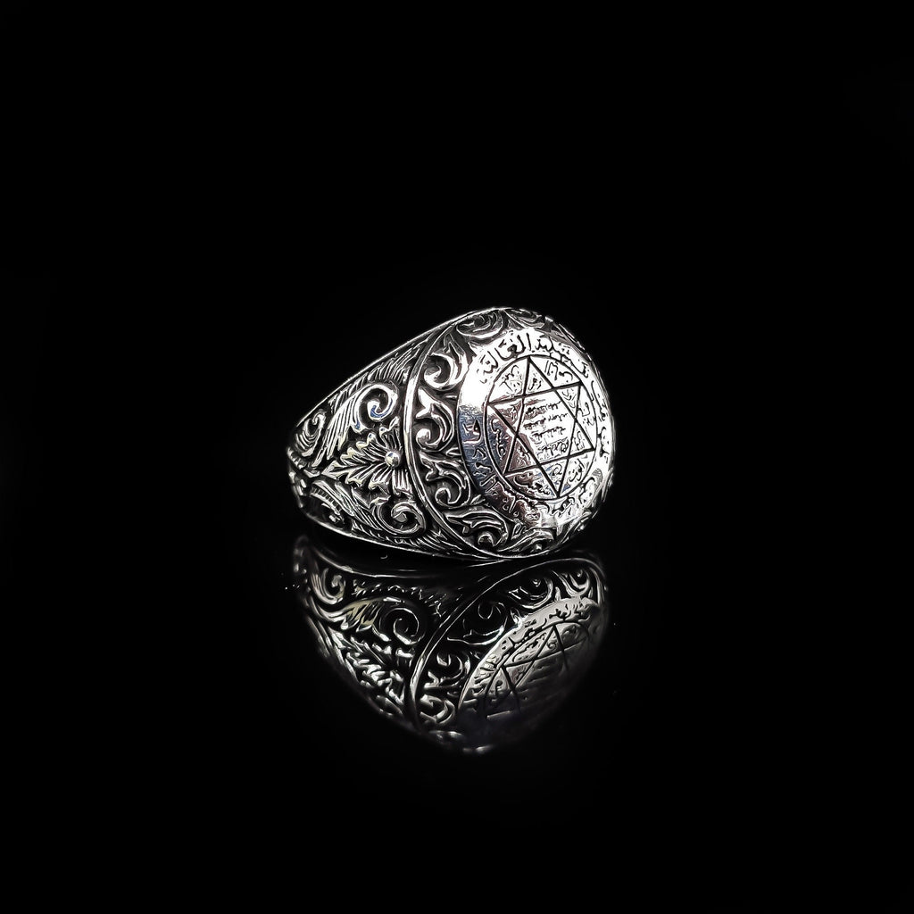 Sterling Silver Seal of Solomon Ring: Handmade Engraved Design