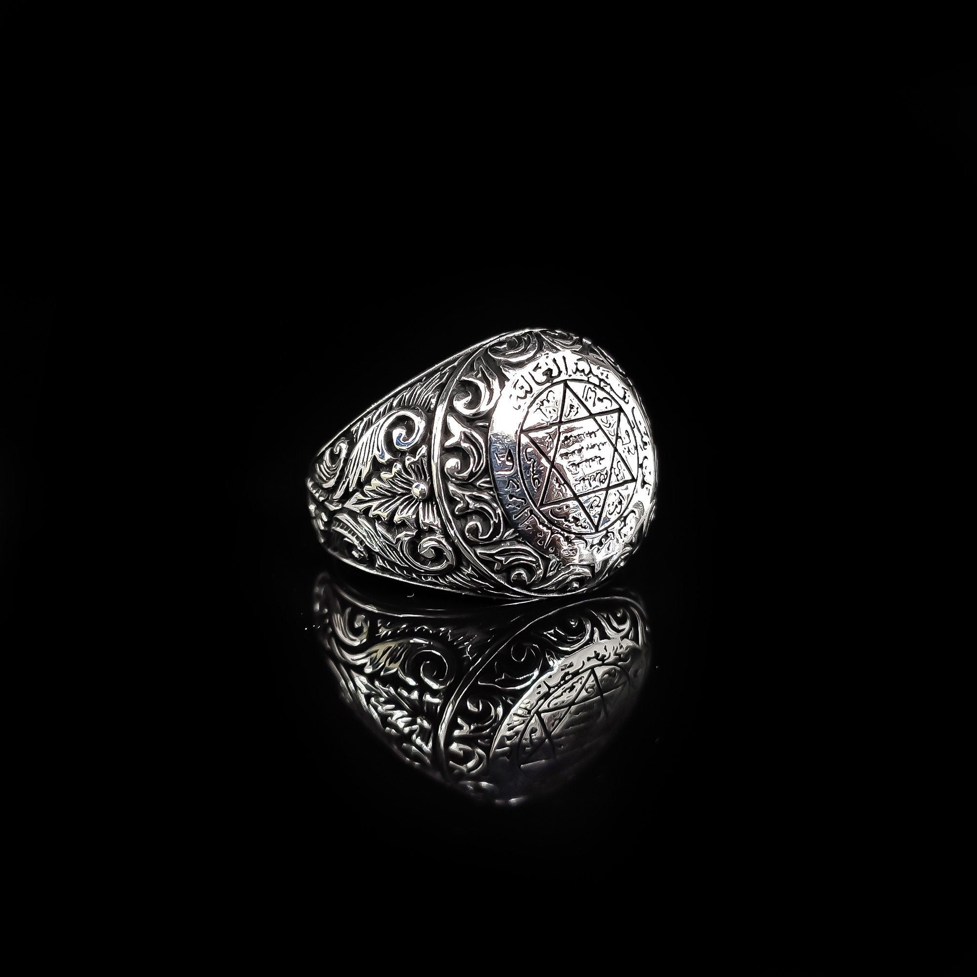 Sterling Silver Seal of Solomon Ring: Handmade Engraved Design