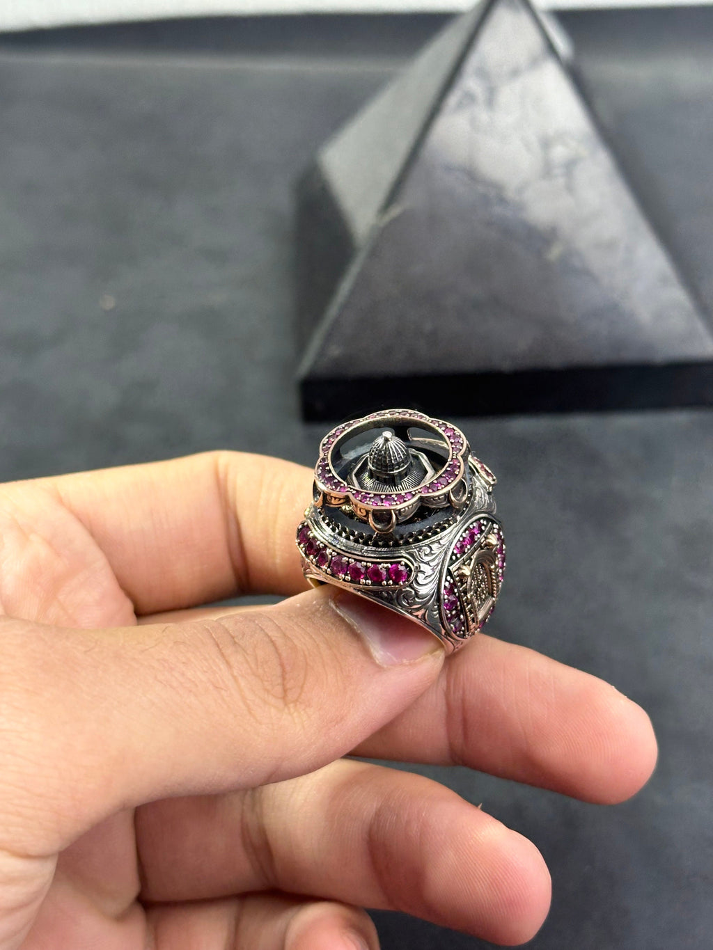 Islamic Sterling Silver Ring, Al Aqsa Masjid Oversized (Handmade)