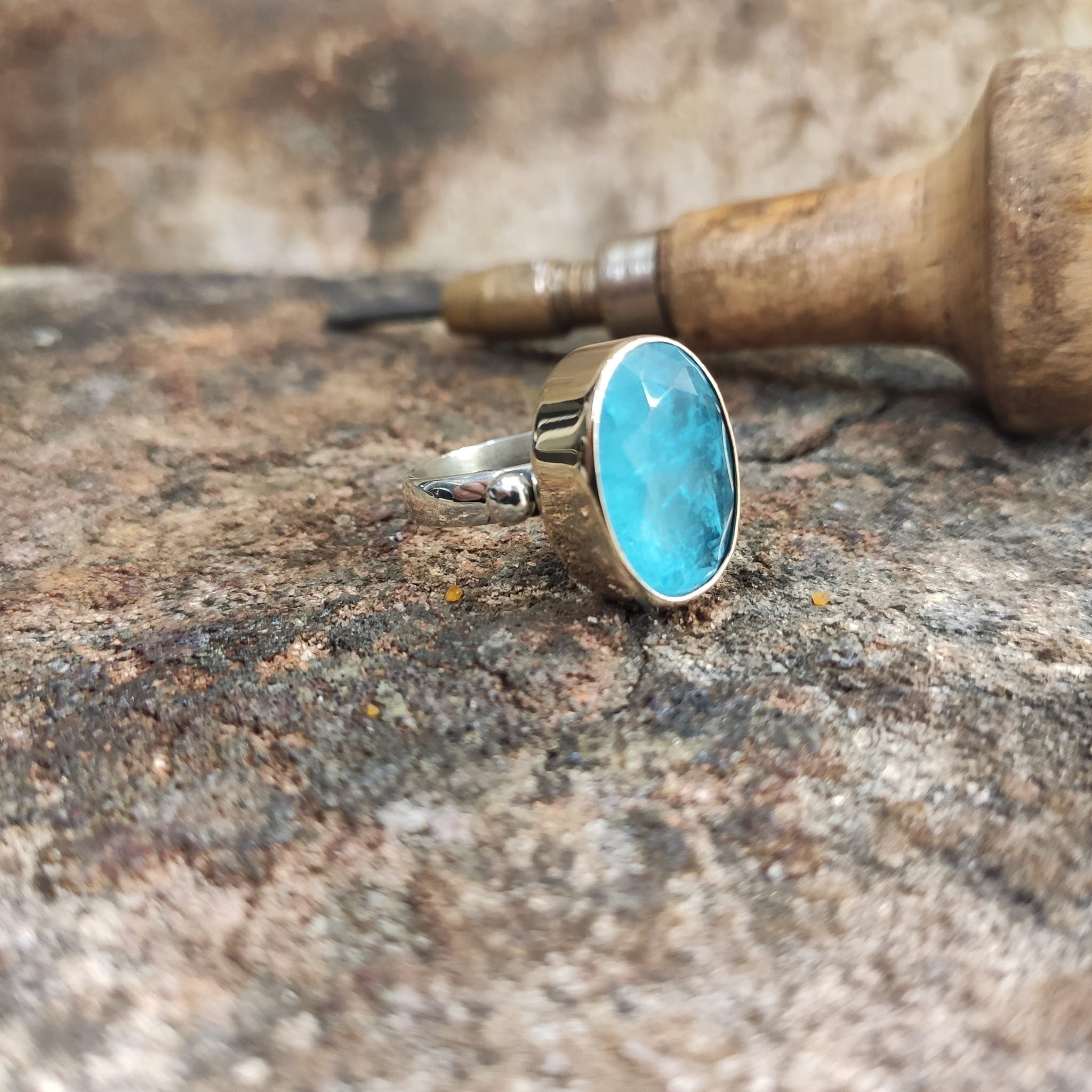 Paraiba Tourmaline Ring: Handmade Sterling Silver Jewelry (Blue Stone)