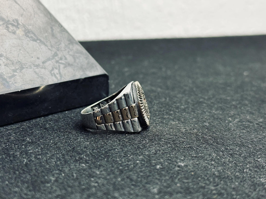Men's Moon & Star Ring - Geometric Sterling Silver Statement