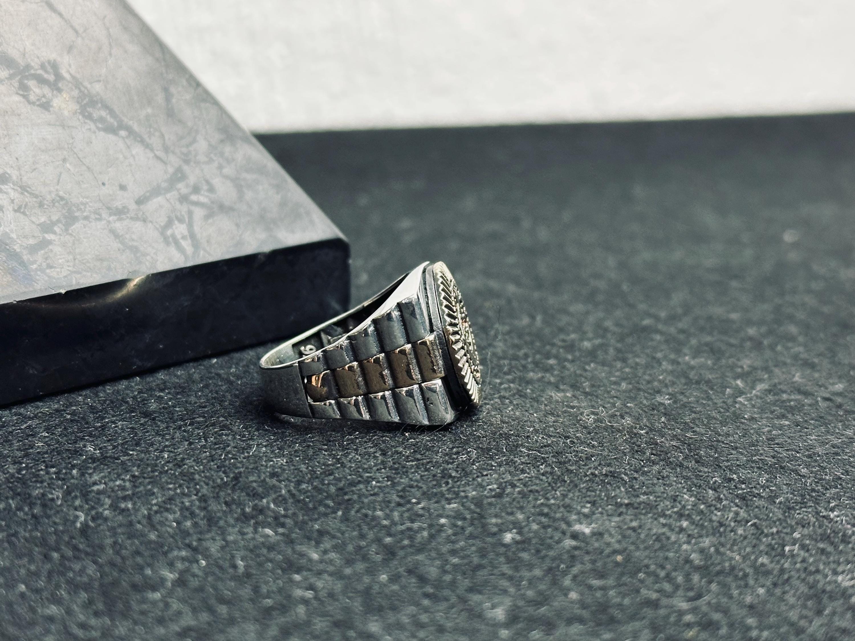 Men's Moon & Star Ring - Geometric Sterling Silver Statement