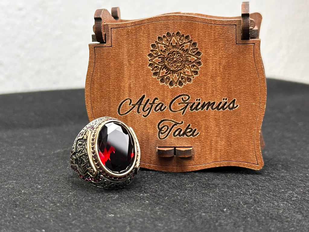 Sterling Silver Ruby Ring for Men - Handmade Turkish Jewelry
