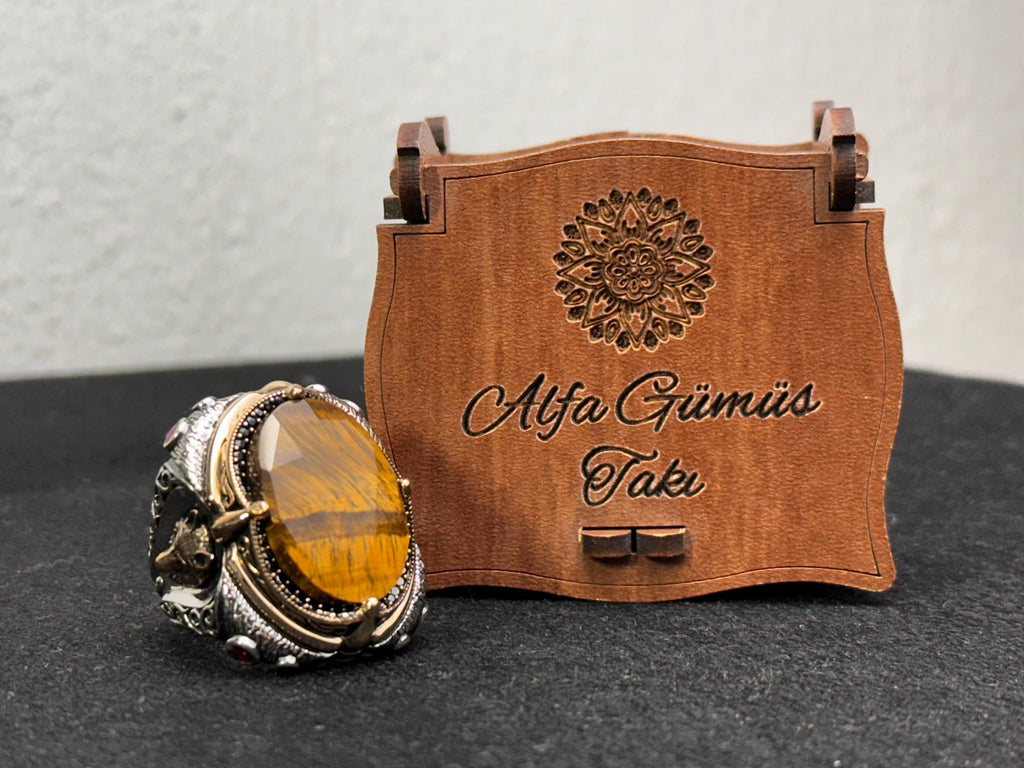 Men's Tiger's Eye Ring: Handmade Silver - Bold Gemstone Design