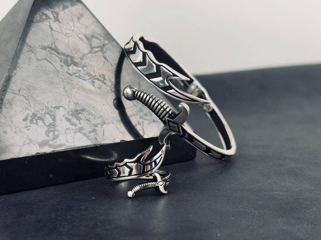 Sword Ring and Bracelet Set: Handcrafted Sterling Silver - Oxidized Finish