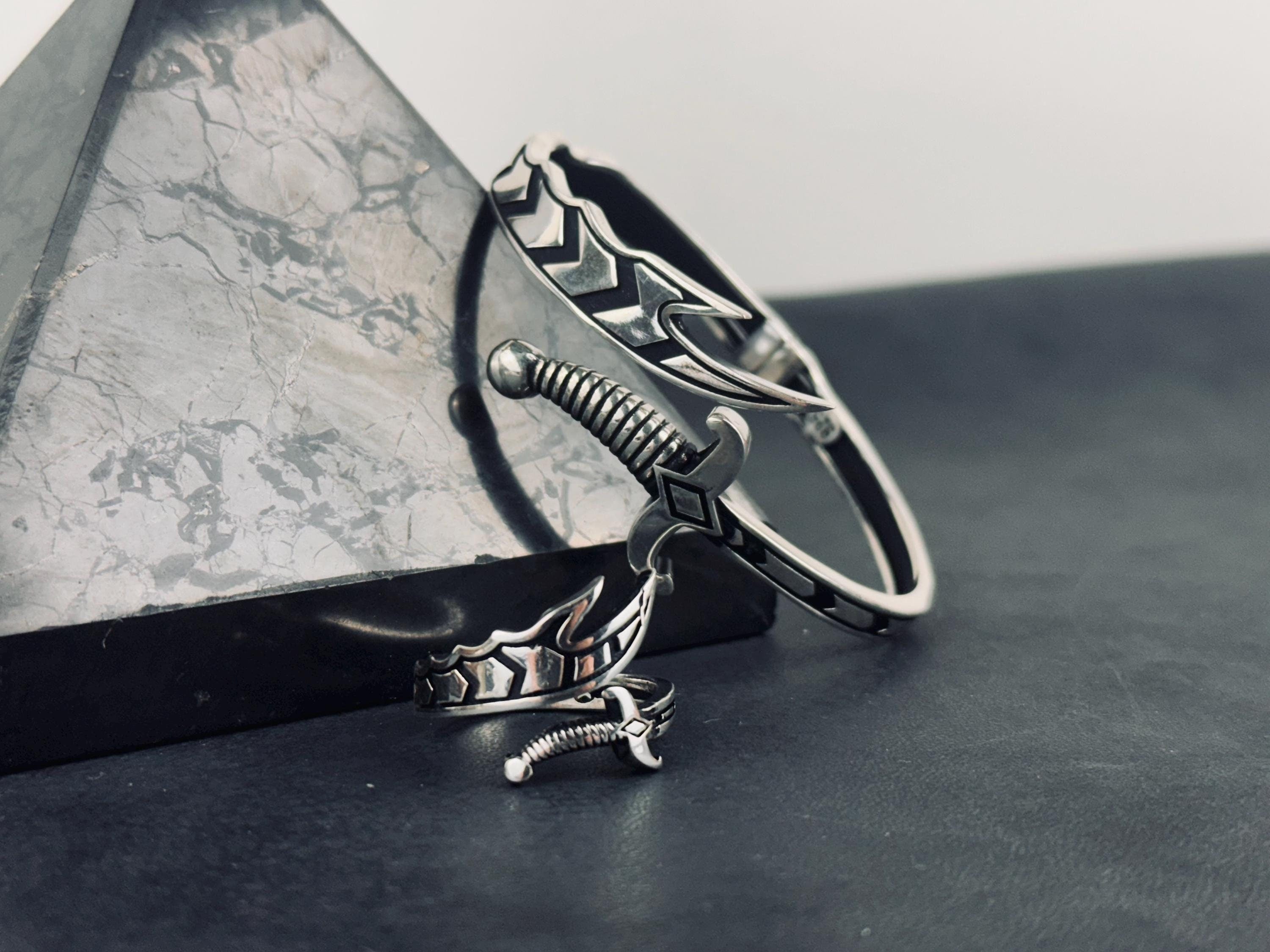 Sword Ring and Bracelet Set: Handcrafted Sterling Silver - Oxidized Finish