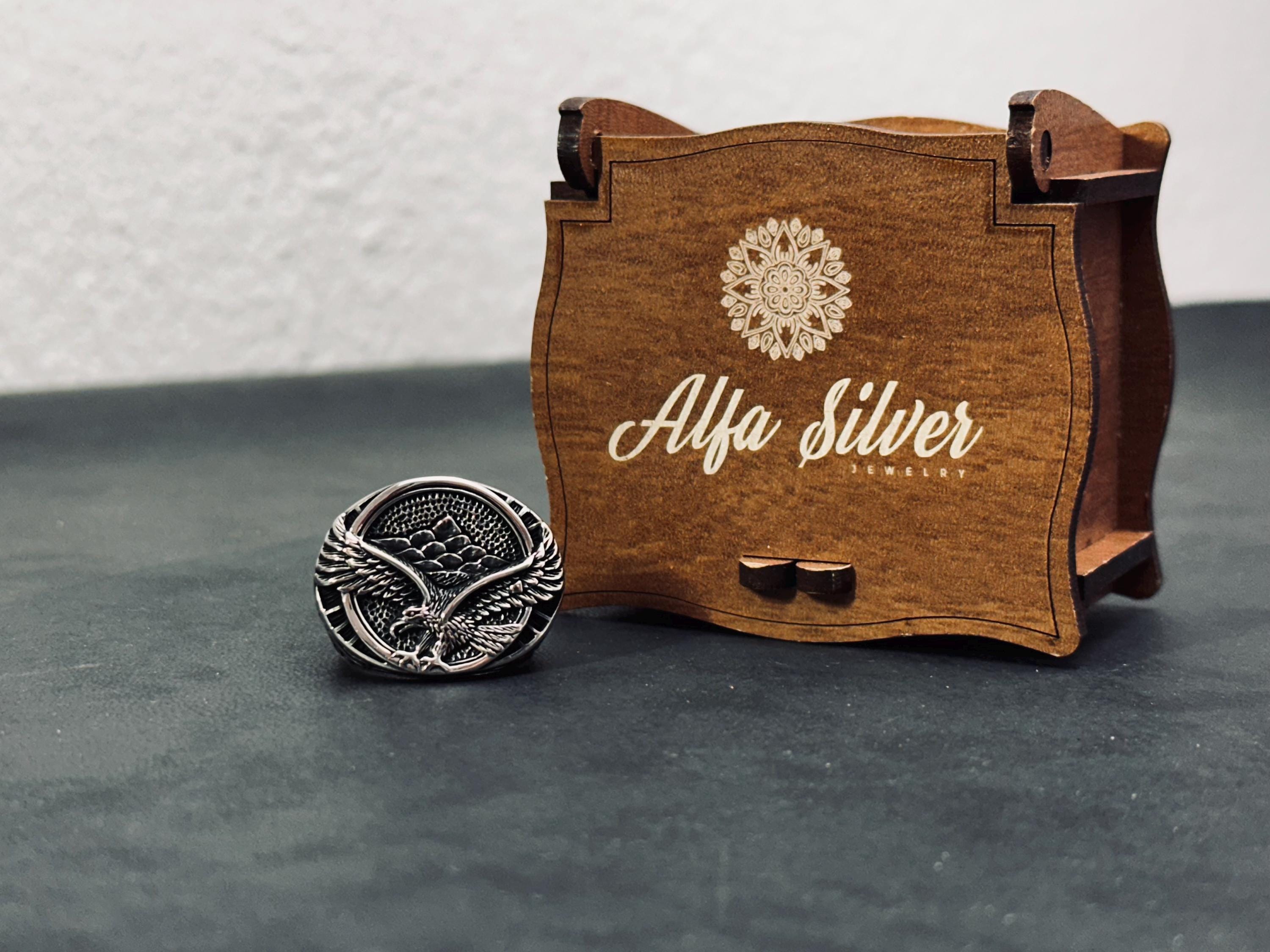 Oxidized Sterling Silver Eagle Ring: Handmade Engraved Design