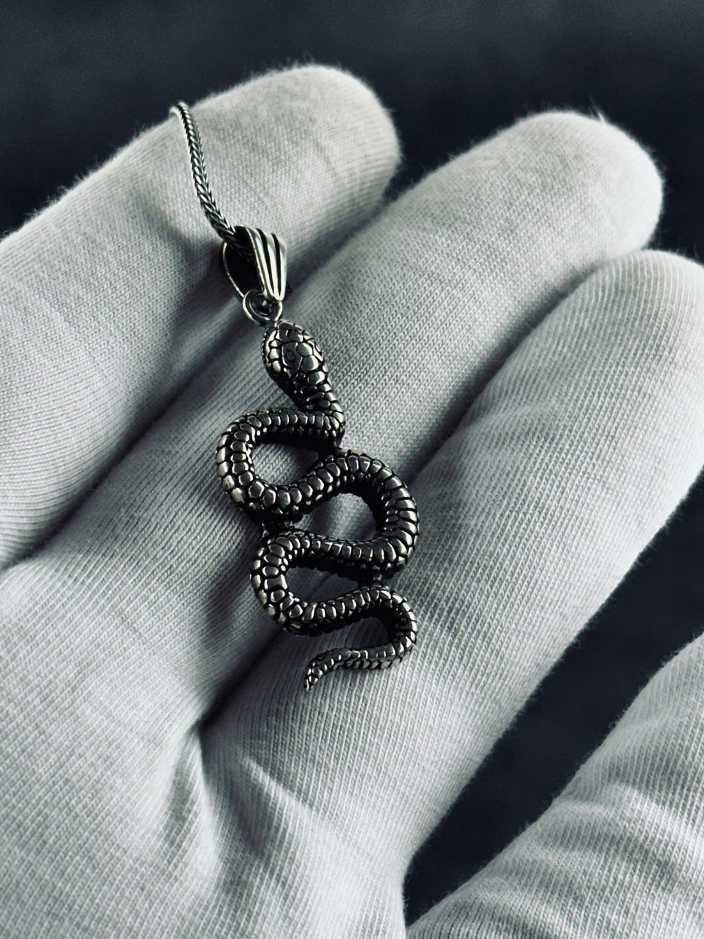 Snake Pendant Necklace: Sterling Silver Handmade - Adjustable Chain