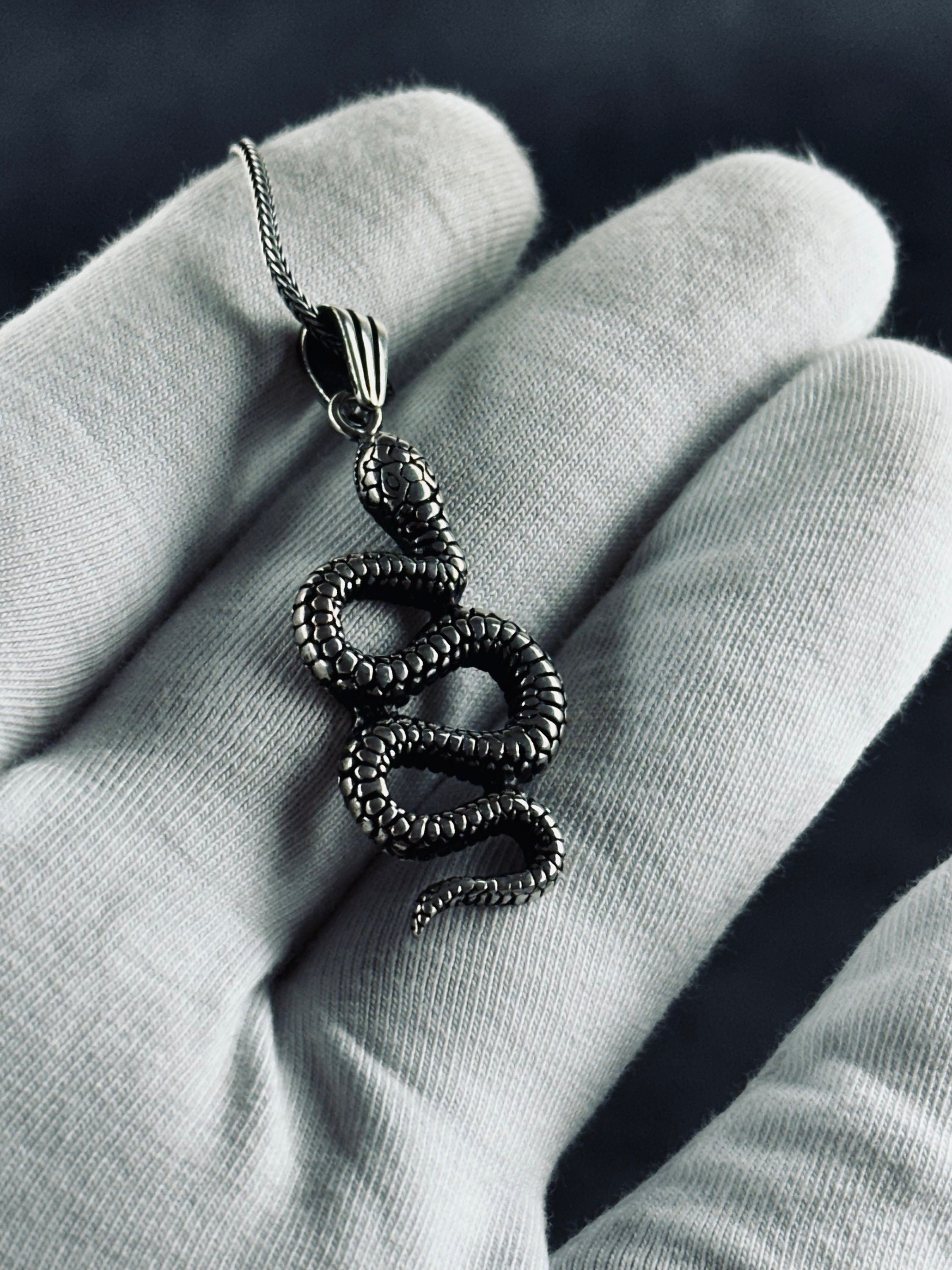 Snake Pendant Necklace: Sterling Silver Handmade - Adjustable Chain