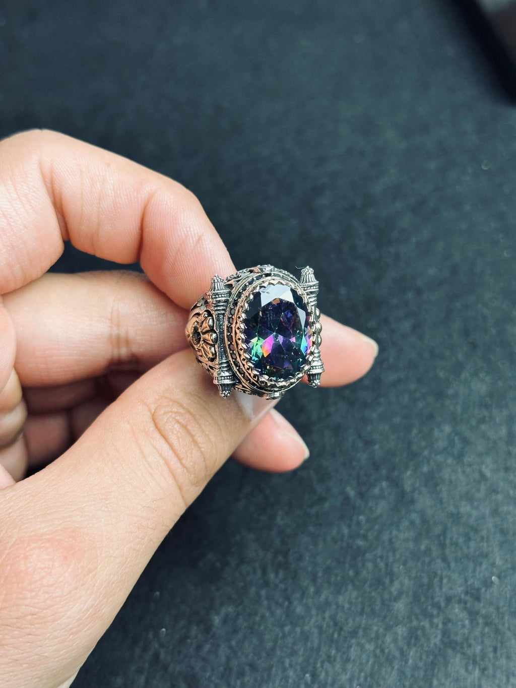 Mystic Topaz Men's Ring - Square Stone, Turkish Handmade Silver