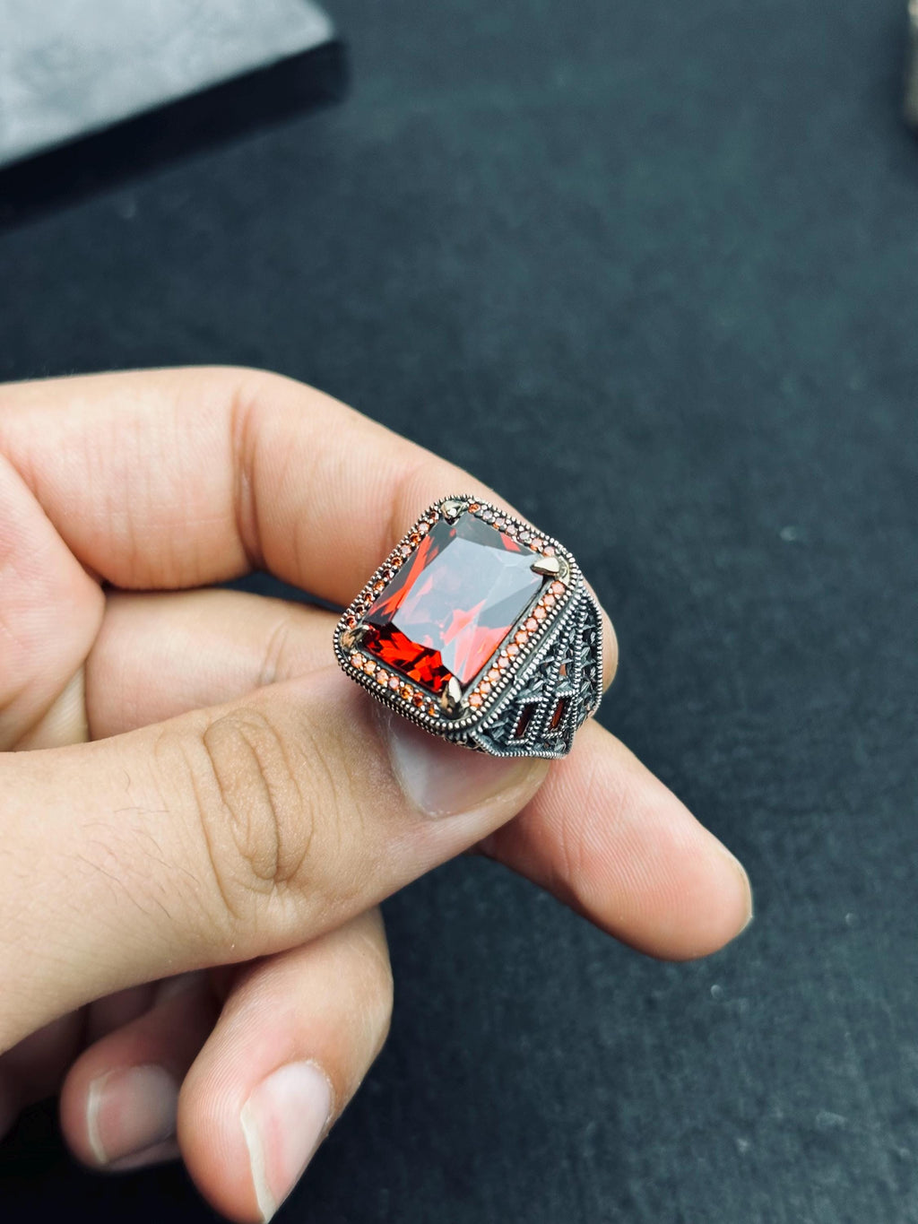 Ruby Men's Ring: Bold Handmade Sterling Silver (Royal Design)
