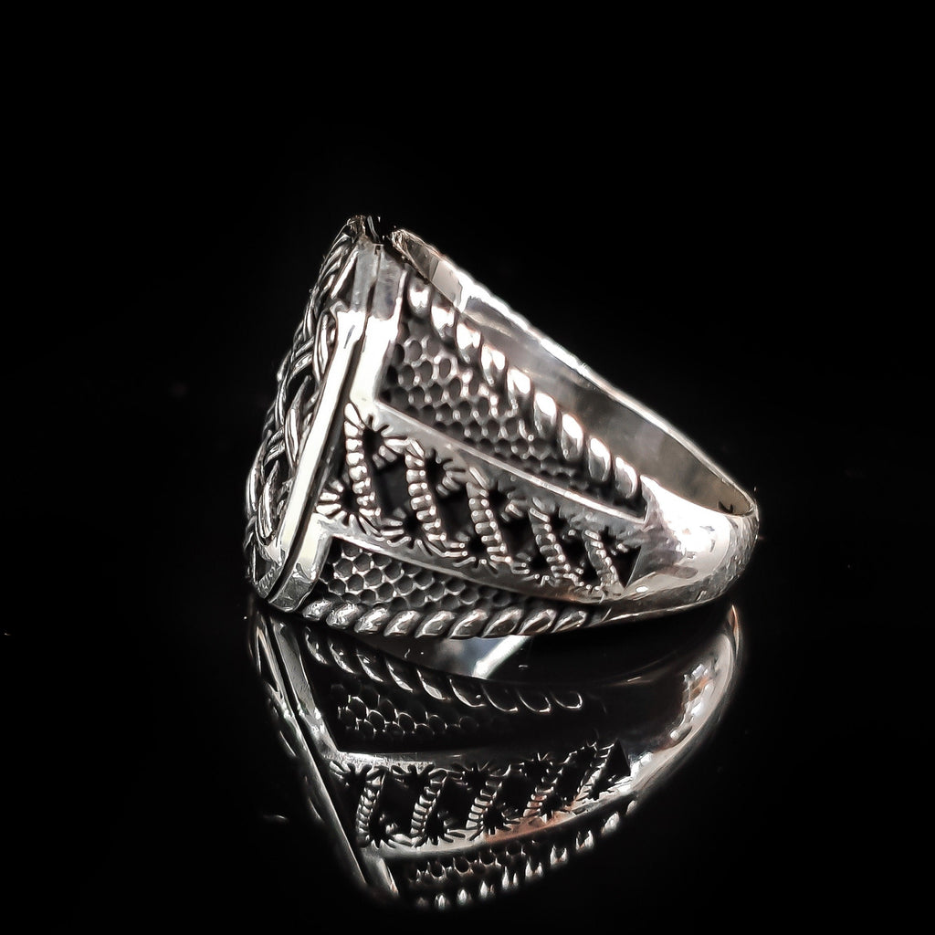 Sterling Silver Ring: Wicker Engraved Design - Handmade Men's Band