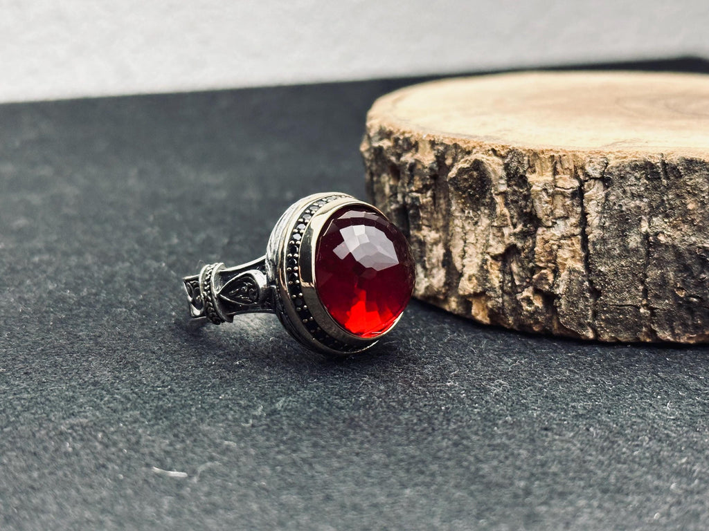 Sterling Silver Ruby Ring: Handmade Minimalist Design - Unisex