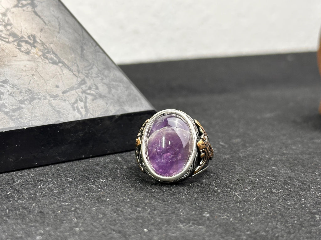 Amethyst Silver Ring - Handmade Men's Gemstone Jewelry