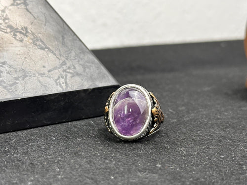 Amethyst Silver Ring - Handmade Men's Gemstone Jewelry