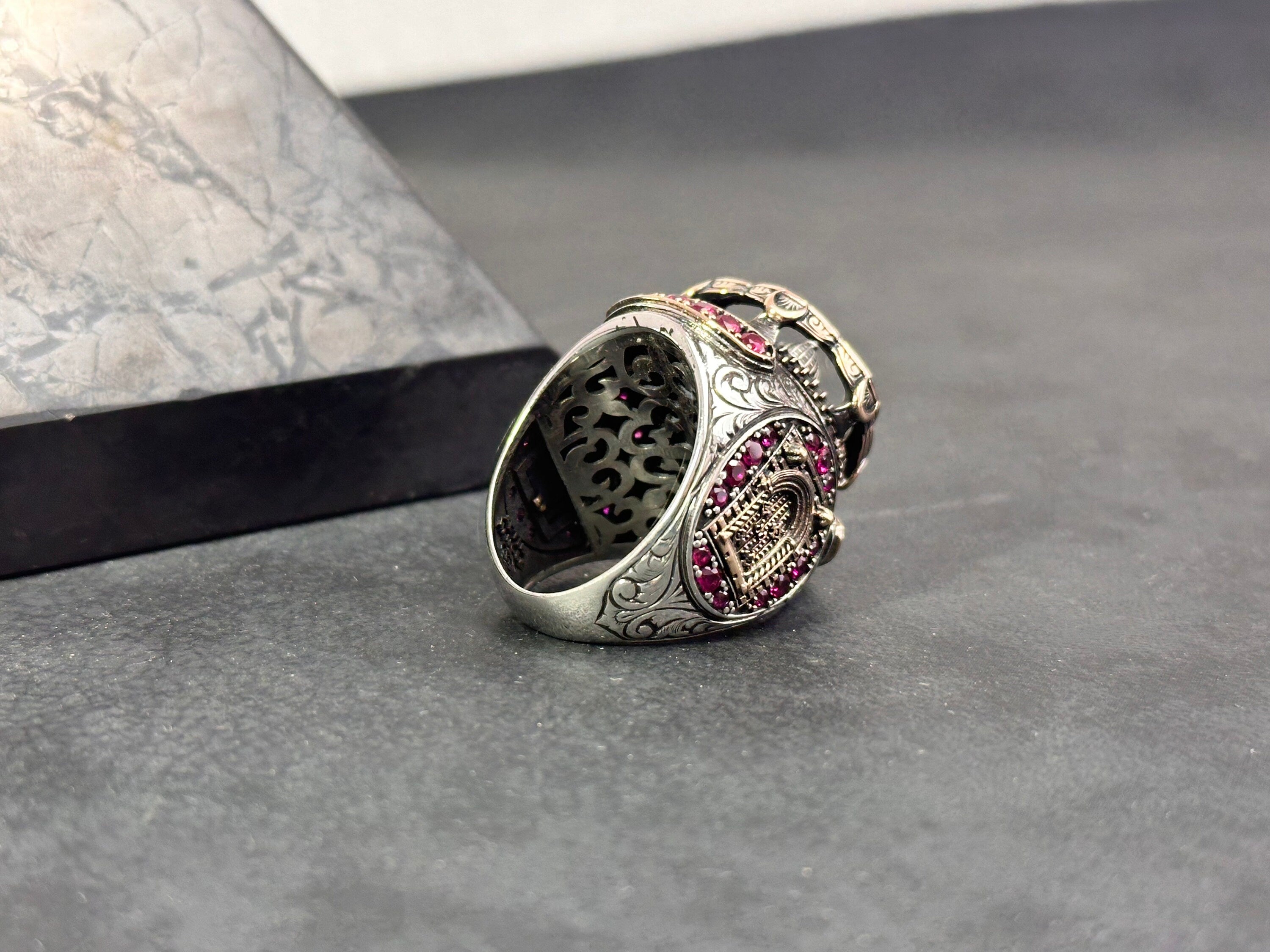 Islamic Sterling Silver Ring, Al Aqsa Masjid Oversized (Handmade)
