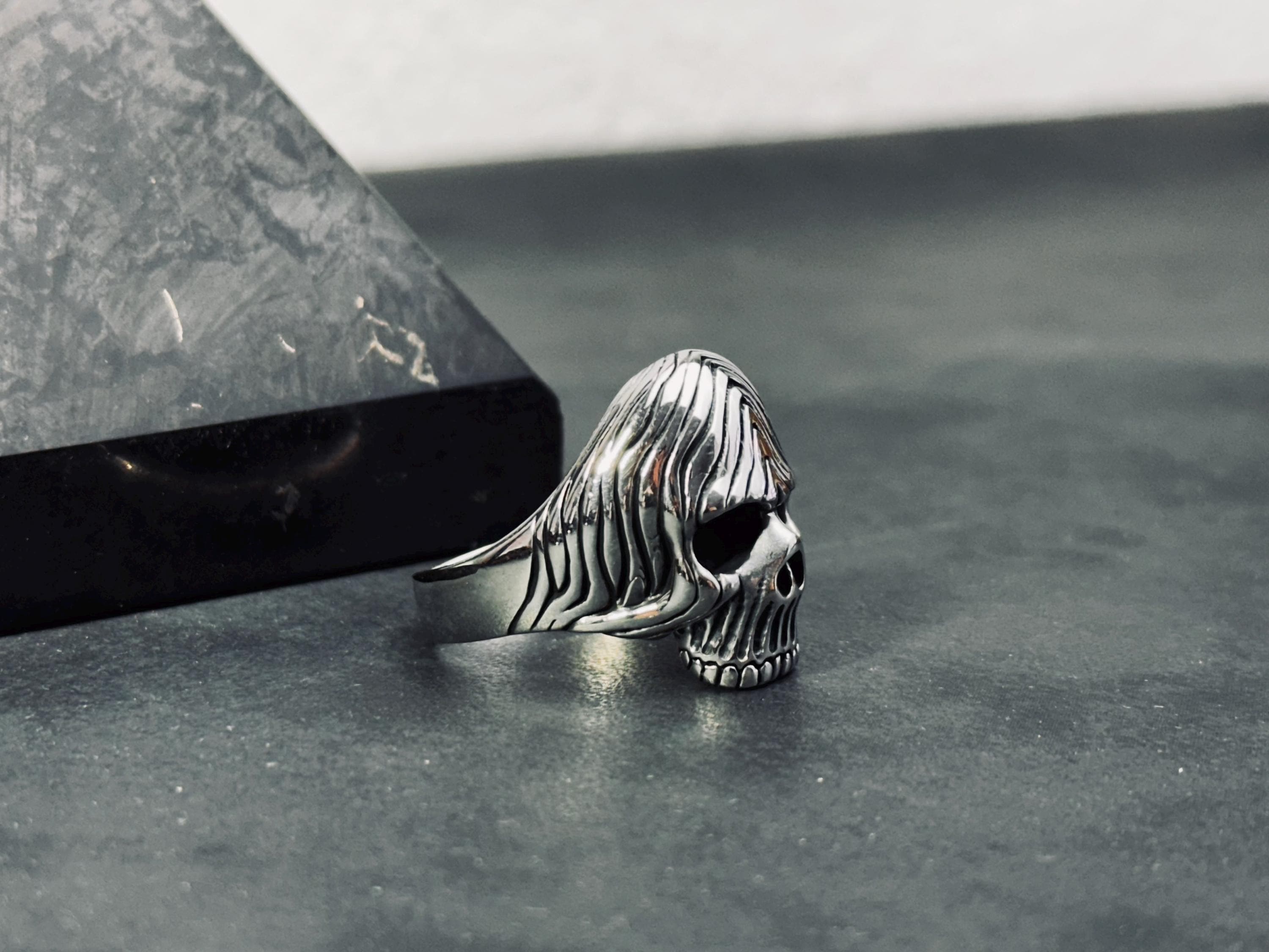 Sterling Silver Skull Ring: Handmade Gothic Biker Jewelry