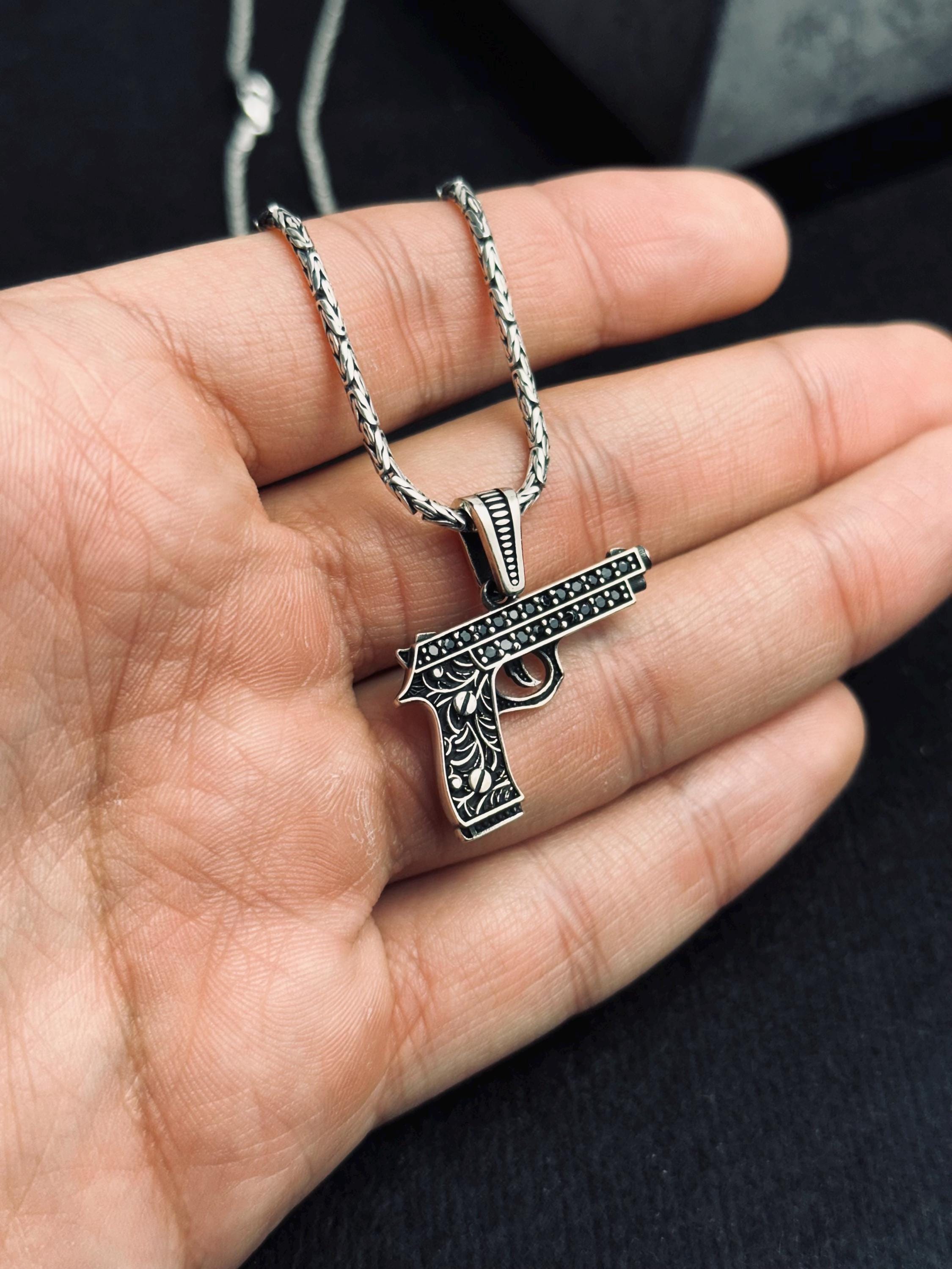Gun Necklace Pendant: Sterling Silver Jewelry (Men's Bold Style)