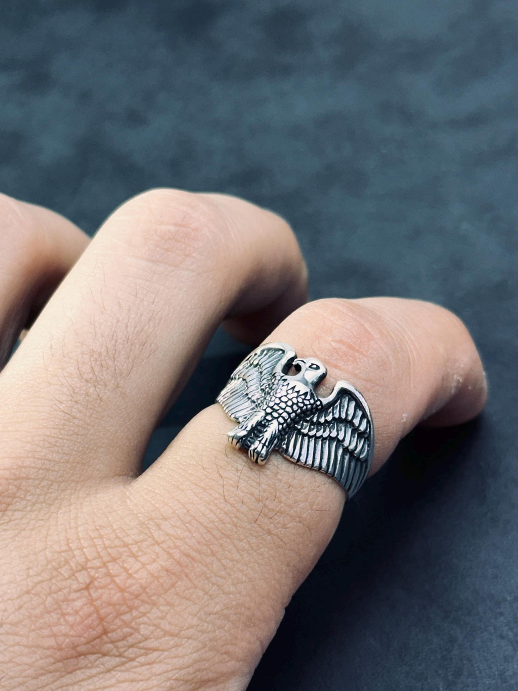 Sterling Silver Eagle Ring, Nordic Design, Layered Band (Men's)