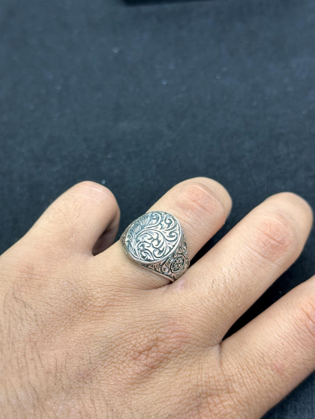 Engraved Owl Silver Ring - Handmade Greek Style Band