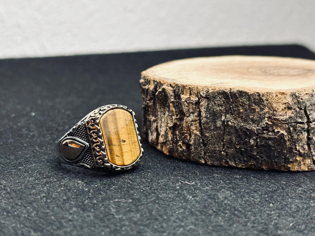 Turkish Sterling Silver Ring, Tiger's Eye Gemstone (Men's Ottoman Style)
