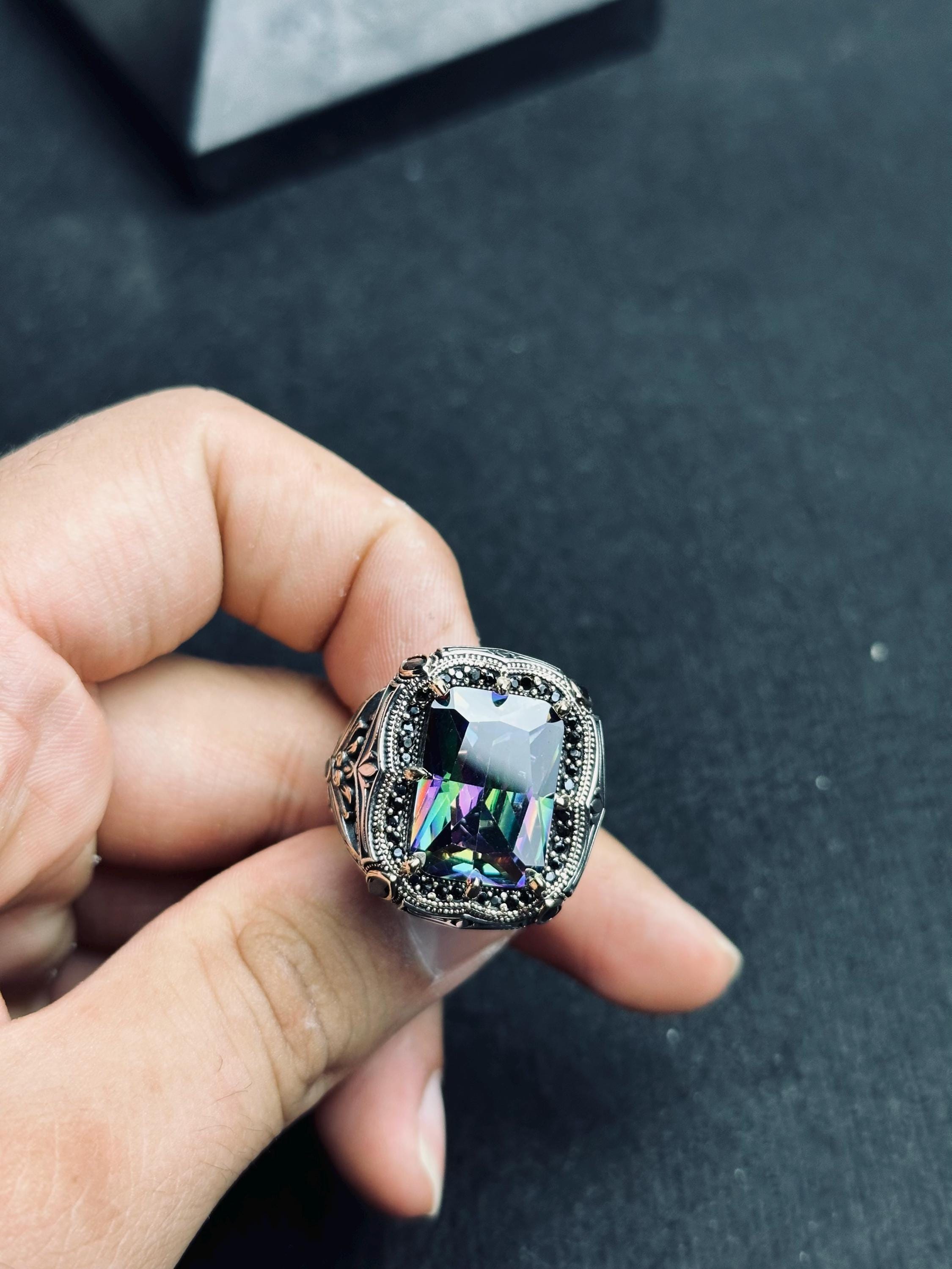 Mystic Topaz Ring: Bold Handmade Jewelry (Turkish 925 Silver)