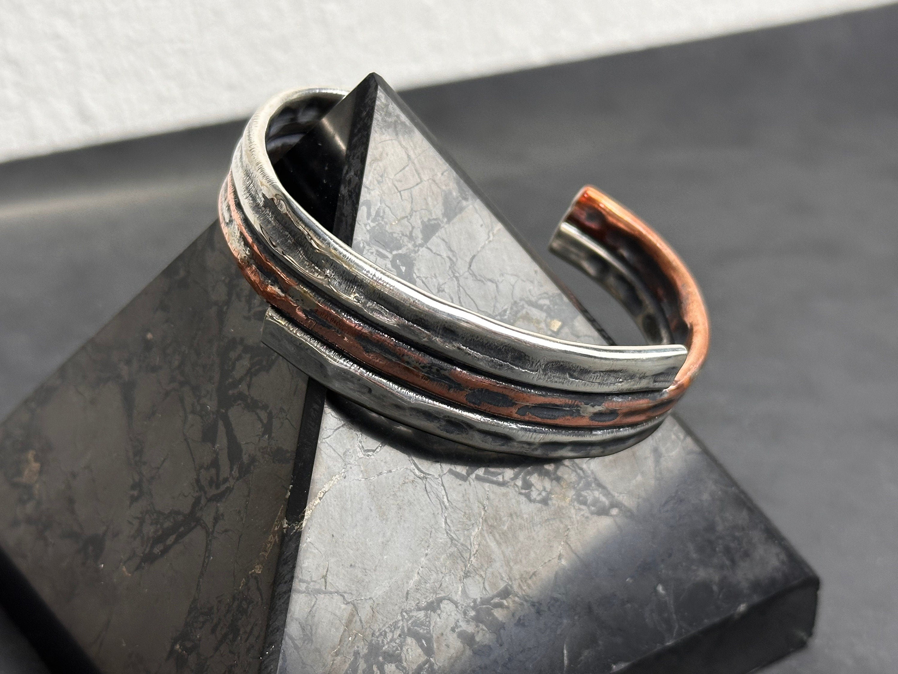 Skull Punk Silver Ring and Bracelet Set (Handmade, Chunky Style)