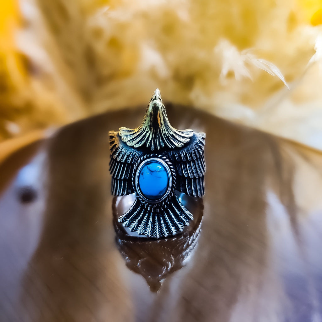 Eagle Head Ring: Turquoise and Sterling Silver (Men's Statement)