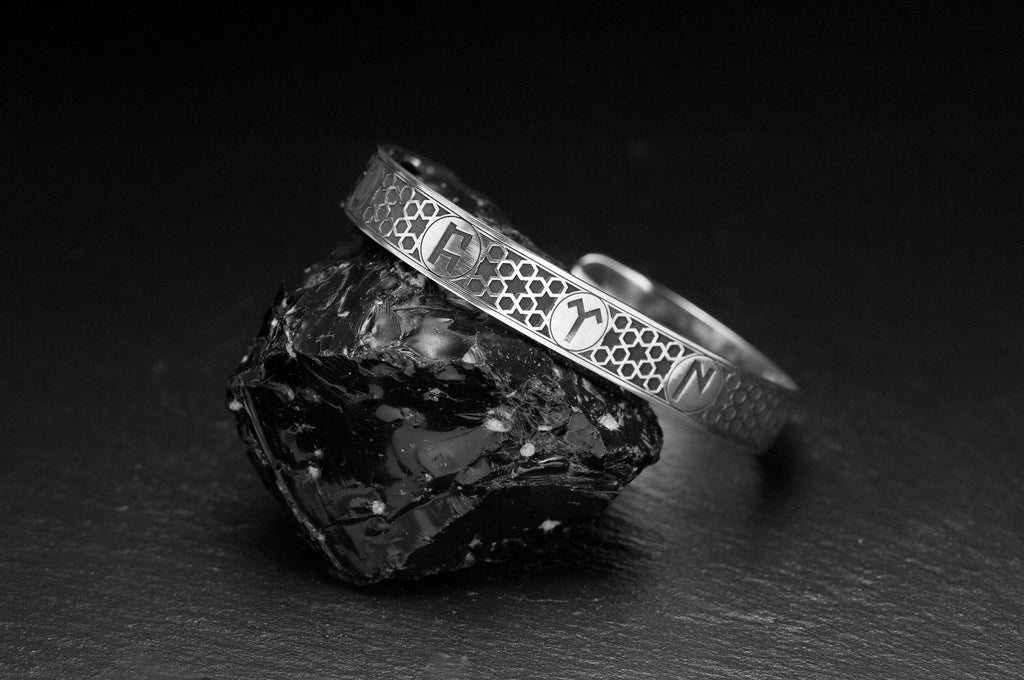 Sterling Silver Bracelet: Men's Adjustable Hand Cuff (Engraved Text)