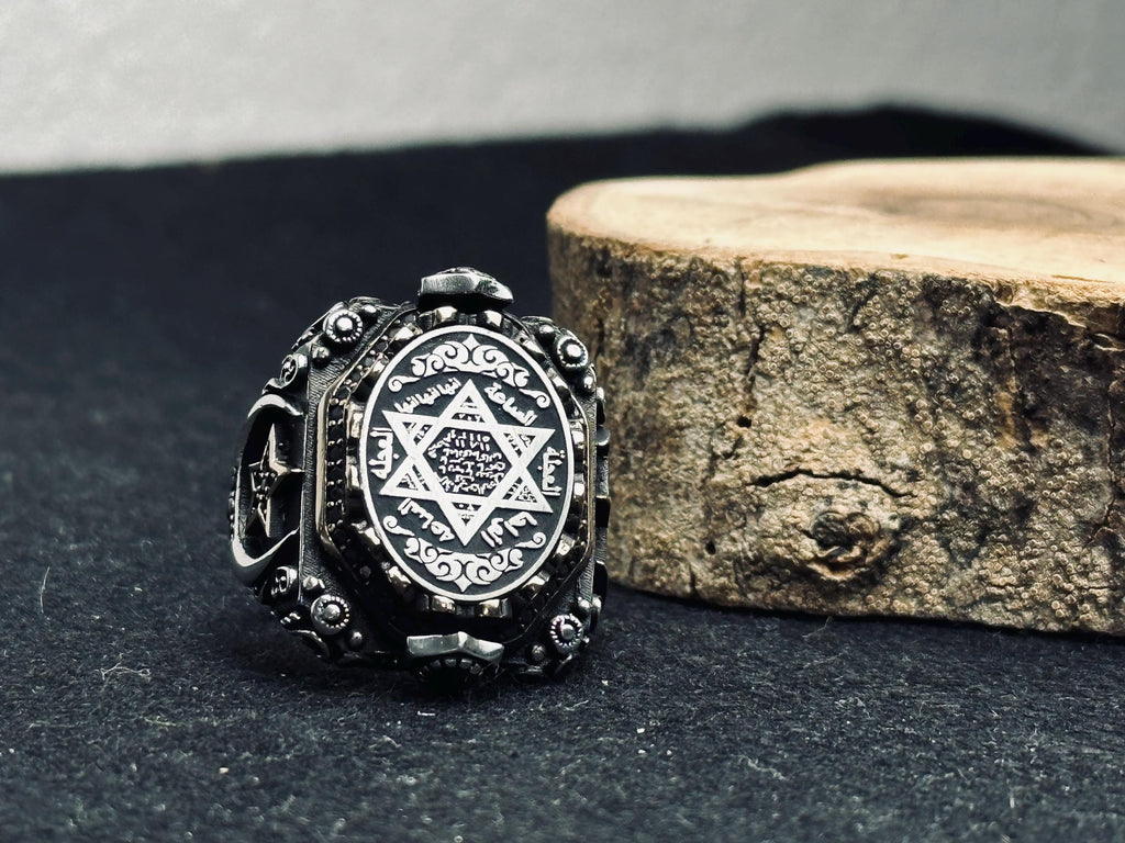 Sterling Silver Seal of Solomon Ring - Spiritual Amulet for Men