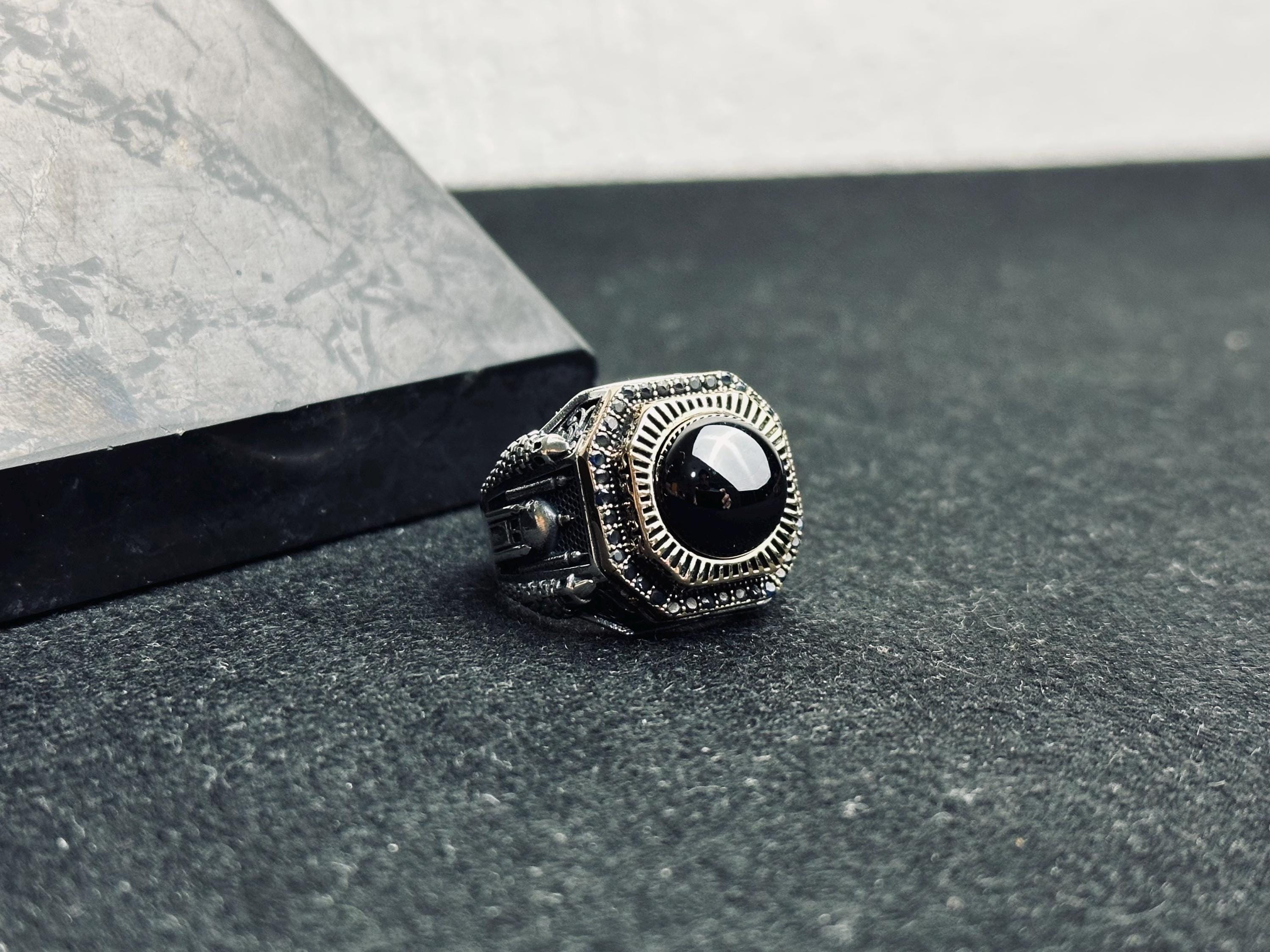 Onyx Statement Ring: Turkish Handmade Sterling Silver (Men's Size)