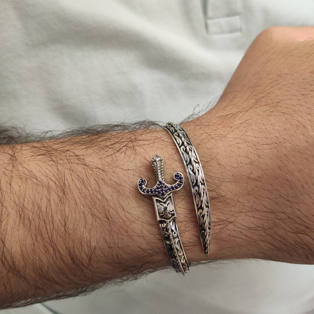 Sterling Silver Sword Bracelet: Blackstone Warrior Cuff