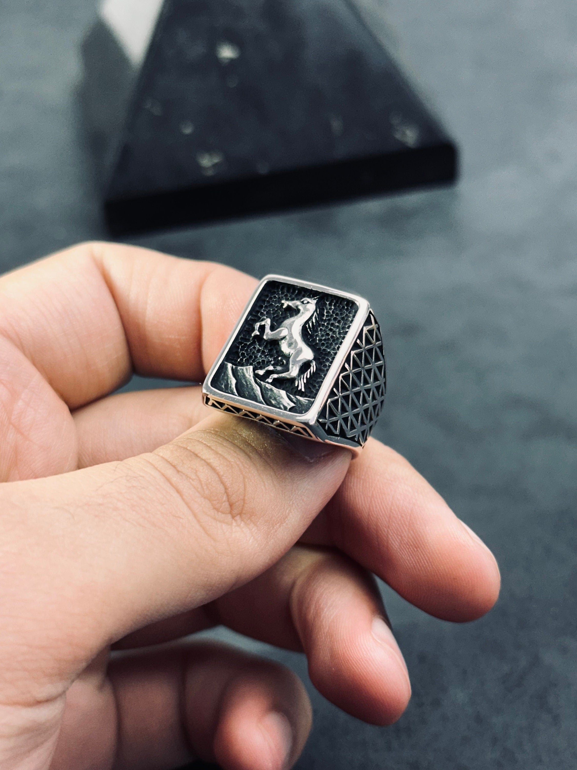 Boho Sterling Silver Horse Ring, Chunky Spinner (Size Adjustable)