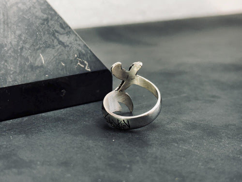 Arabic Calligraphy Sword Ring, Sterling Silver (Adjustable Thumb Band)