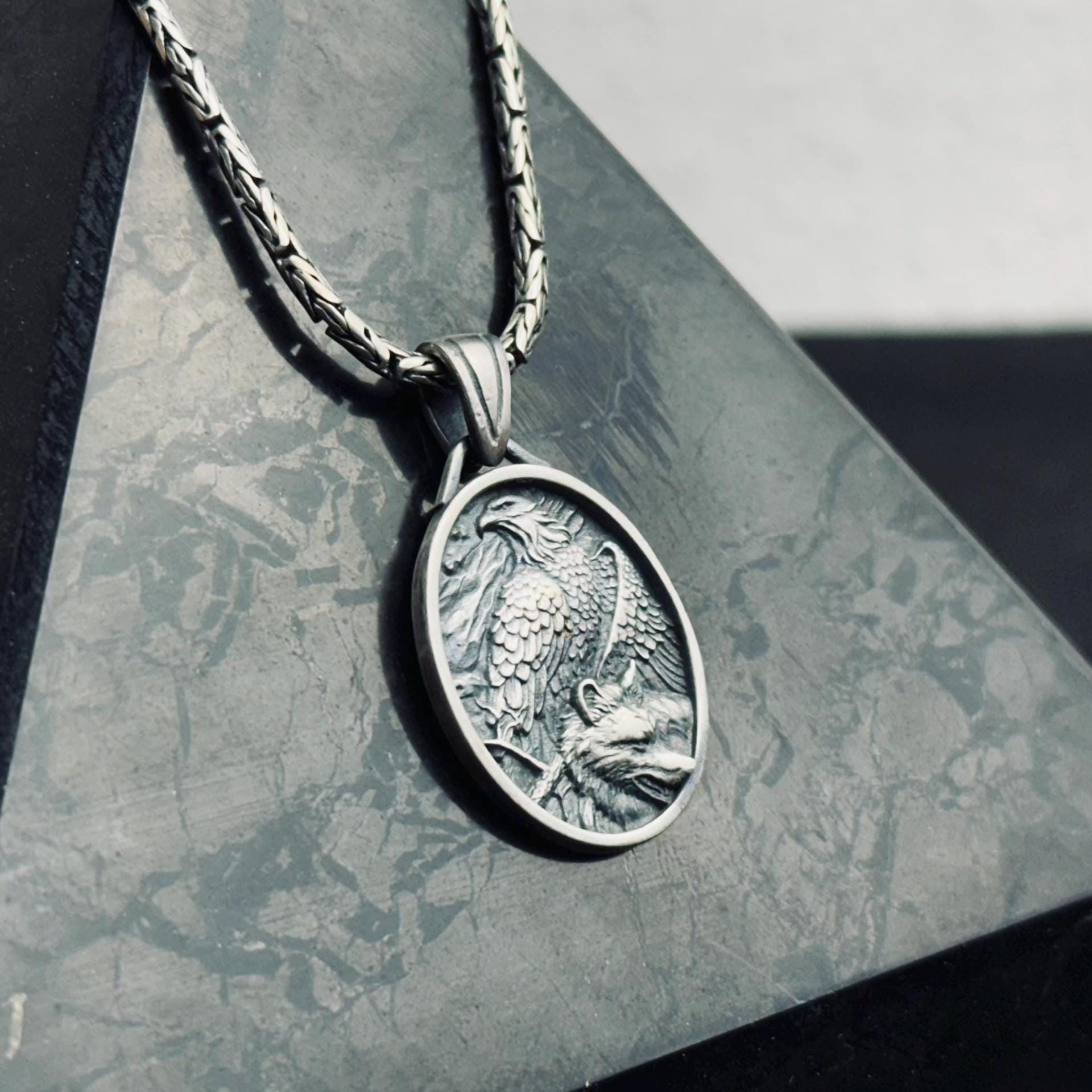 Bald Eagle Pendant Necklace: Sterling Silver - Handmade Soaring Bird