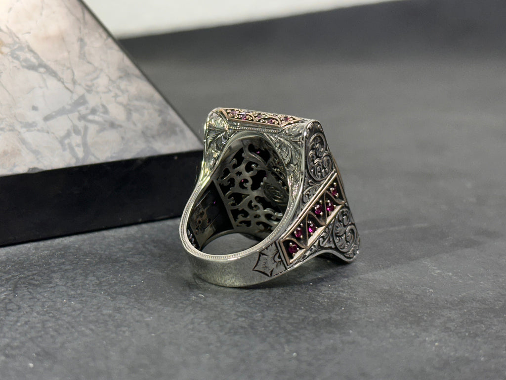 Elif Vav Ring: Sterling Silver Arabic Calligraphy, Oversized