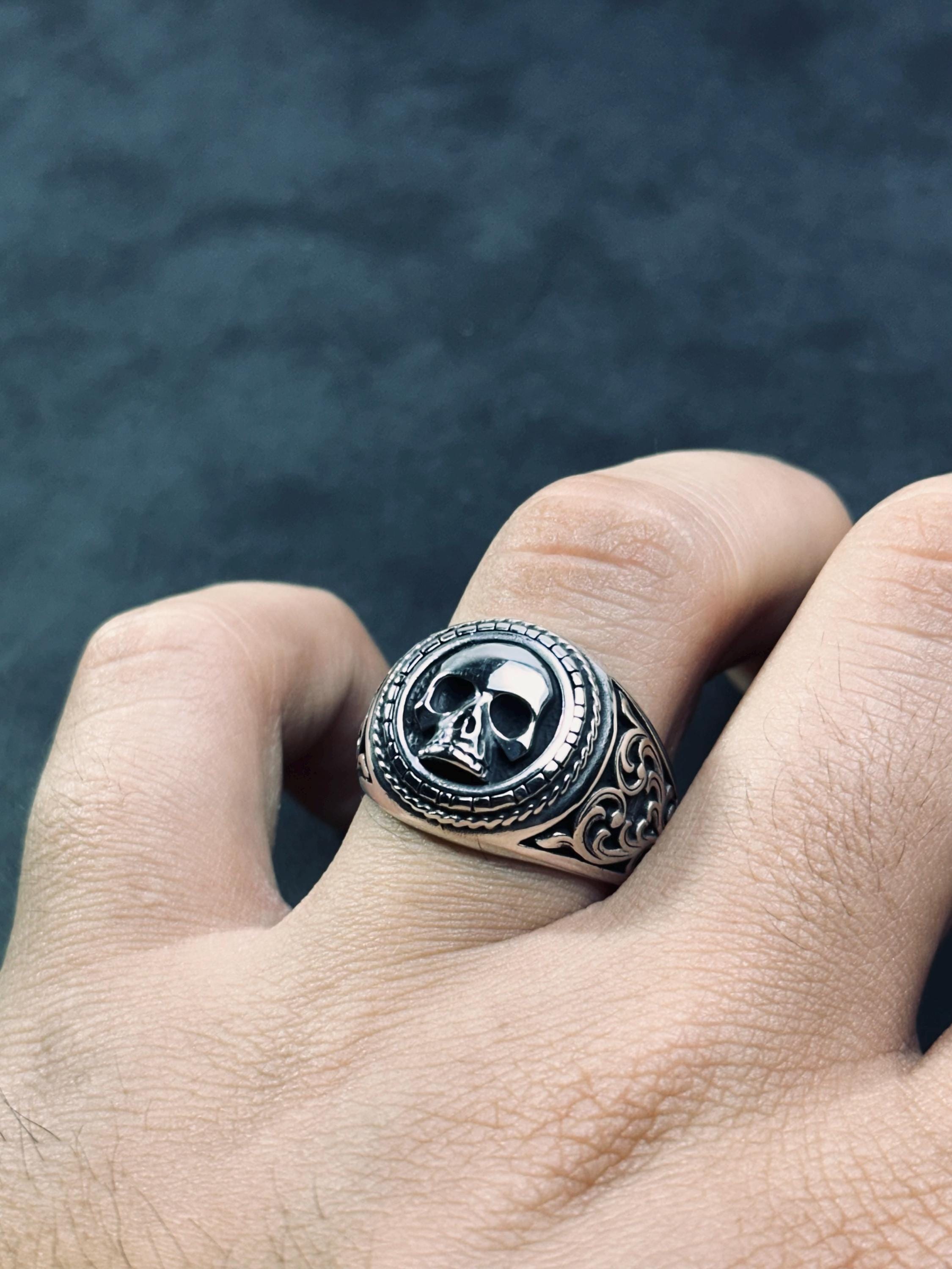 Skull Ring: Handmade Sterling Silver - Gothic Biker Jewelry
