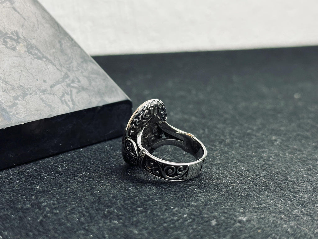 Moon and Star Men's Ring - Bold Oval Sterling Silver Band