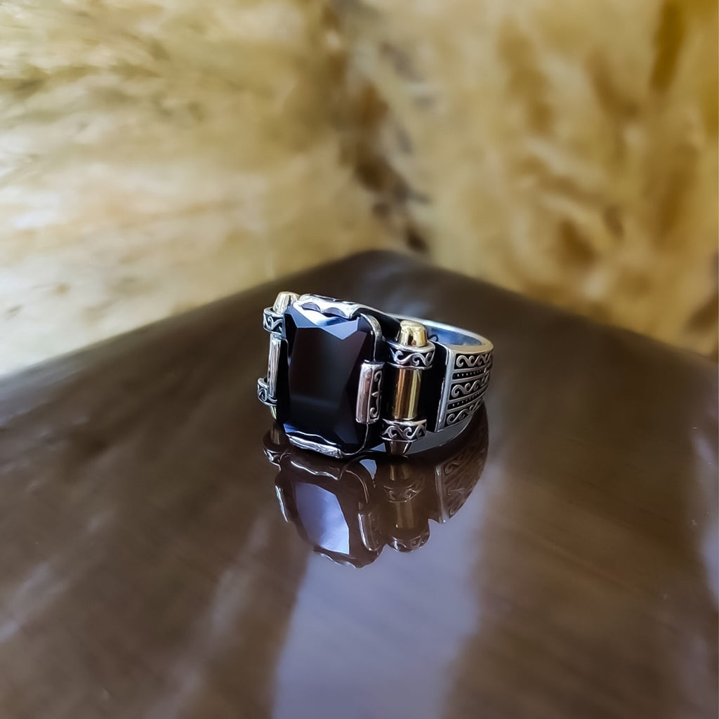 Black Zircon Sterling Silver Ring: Handmade Courage Series