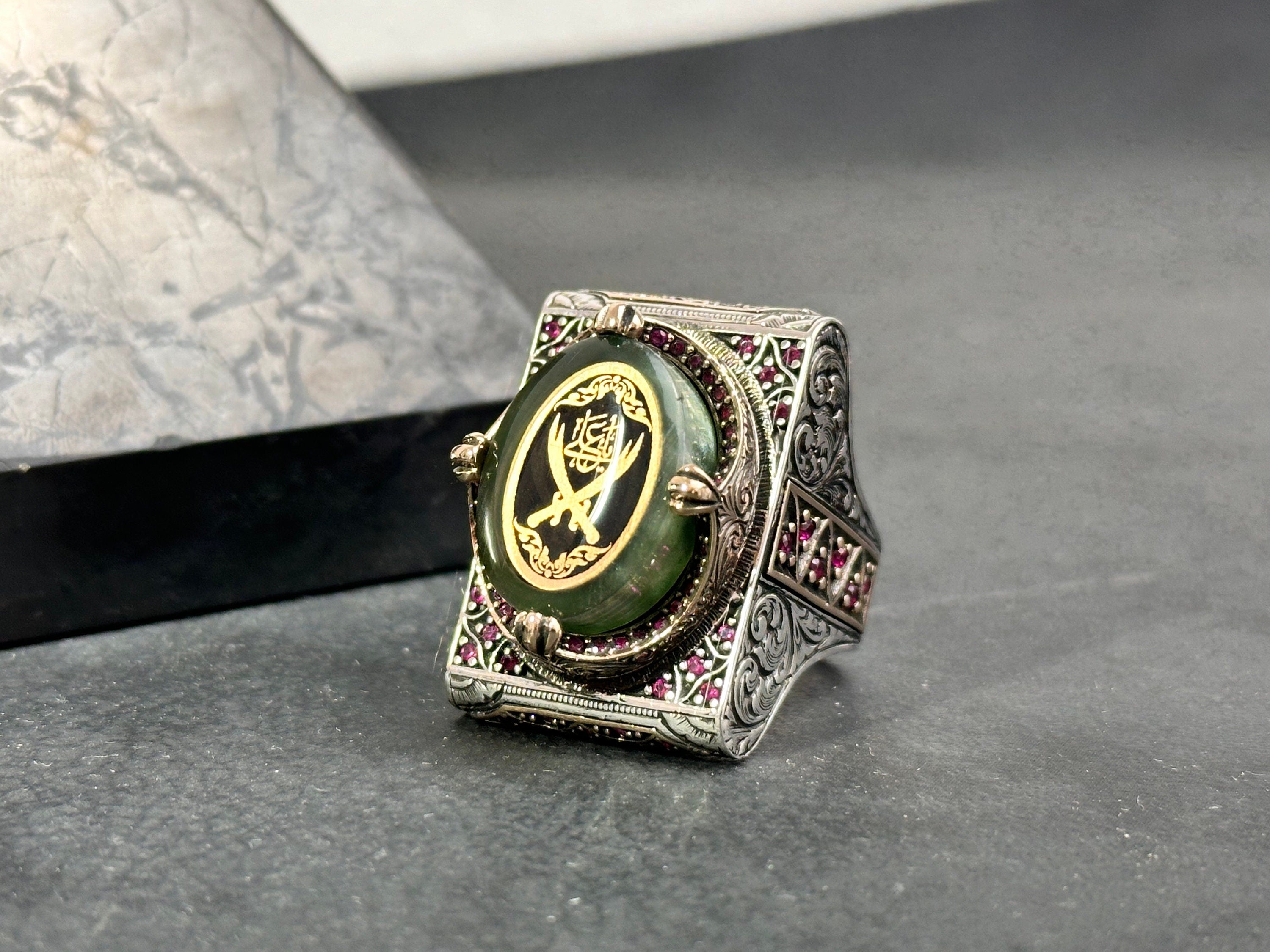 Zulfiqar Sword Ring: Handmade Sterling Silver, Large Men's Signet
