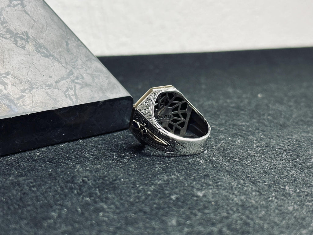 8-Shape Silver Ring for Men - Tiny Blue Zircon Detail