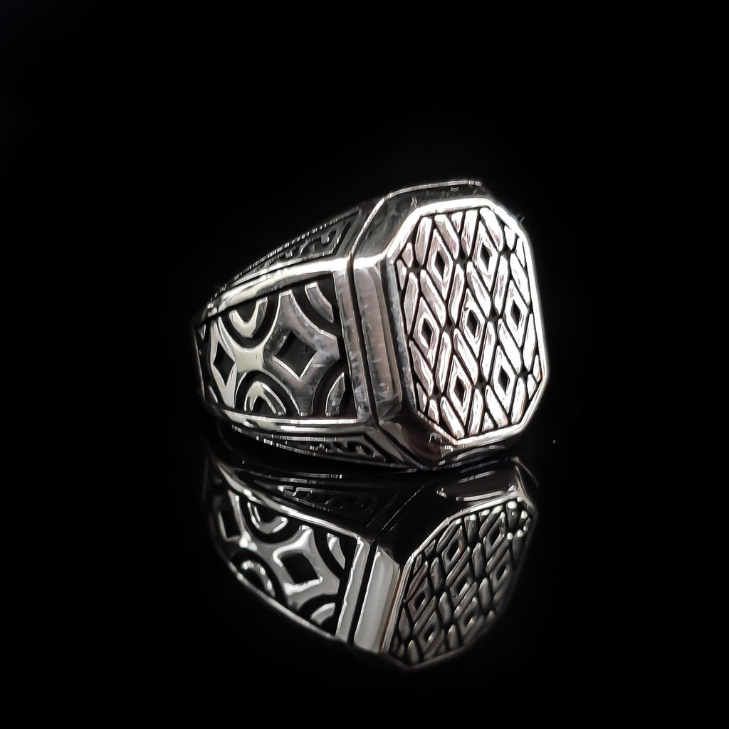 Sterling Silver Signet Ring: Greek Handmade Design (Red Zircon)