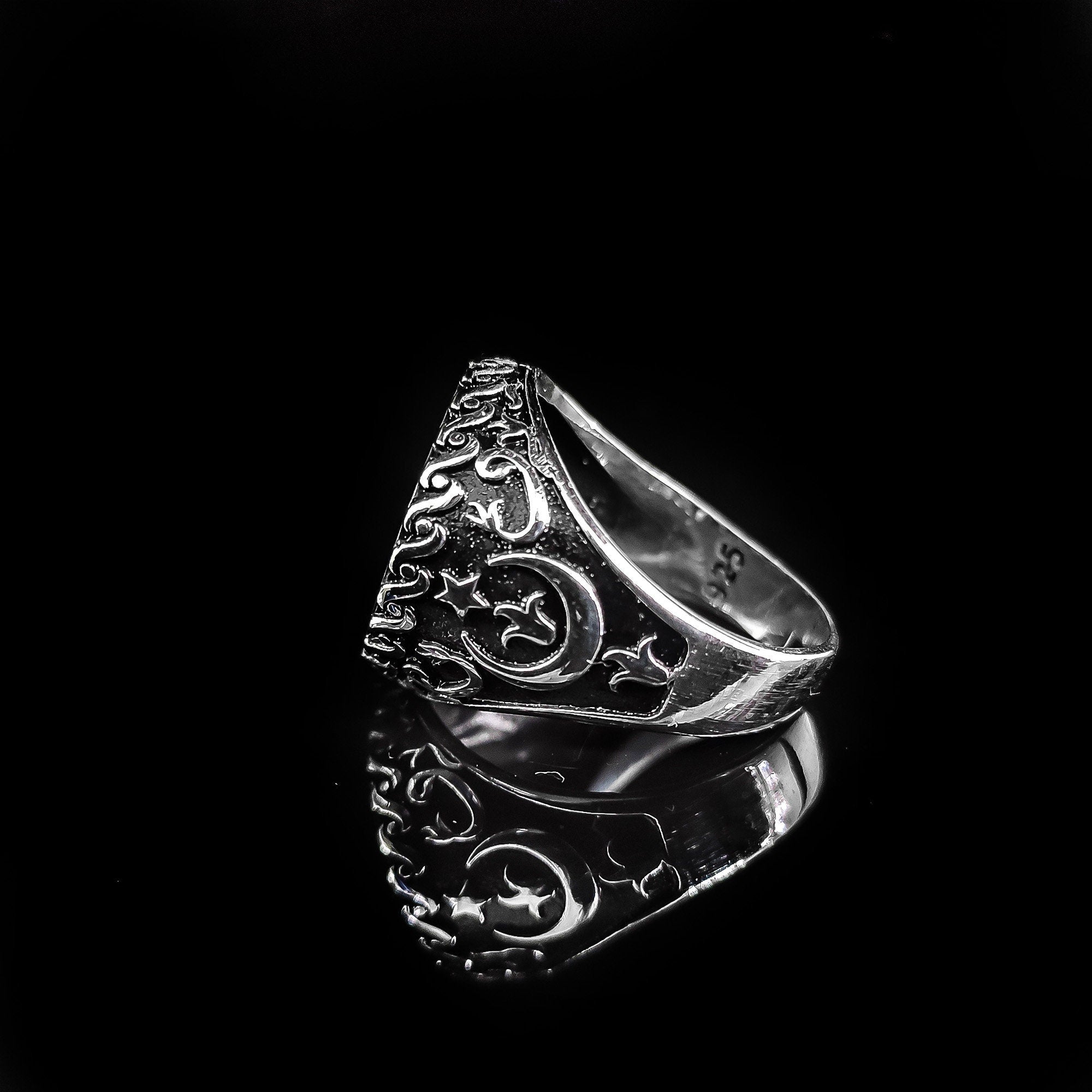 Moon and Star Ring: Sterling Silver Islamic Jewelry (Handmade)