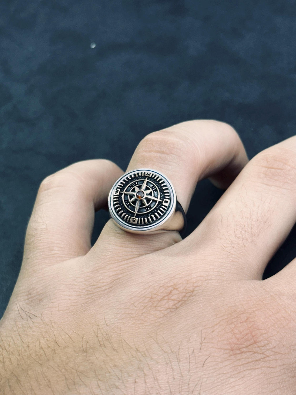Compass Sterling Silver Ring - Handmade Adventure Jewelry